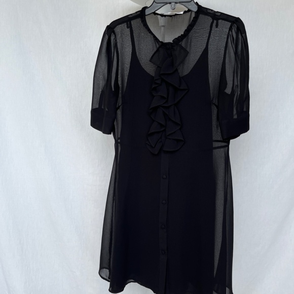 Zara (M) black dress with ruffles, chiffon, sheer, with slip. Office. Cocktail. - Picture 2 of 16